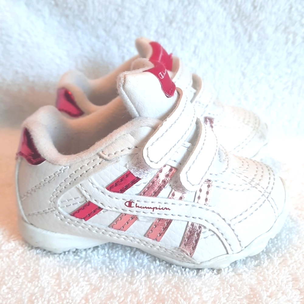 Champion Baby Shoes Size 2W White Metallic Pink Sneakers